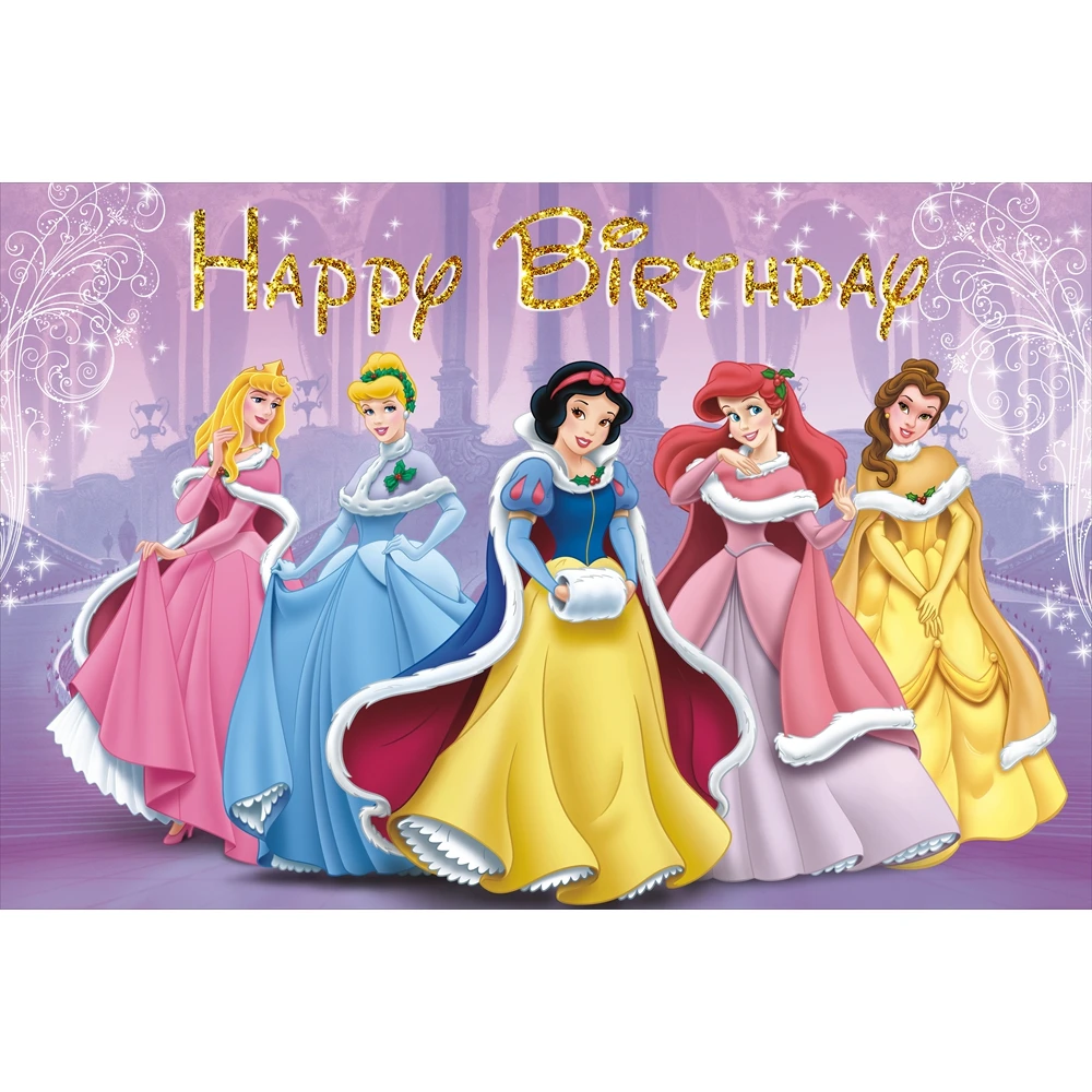 Disney Princess Theme Photo Backdrop Girls Kid 1st Birthday Party Decoration Snow White Baby Shower Photography Background