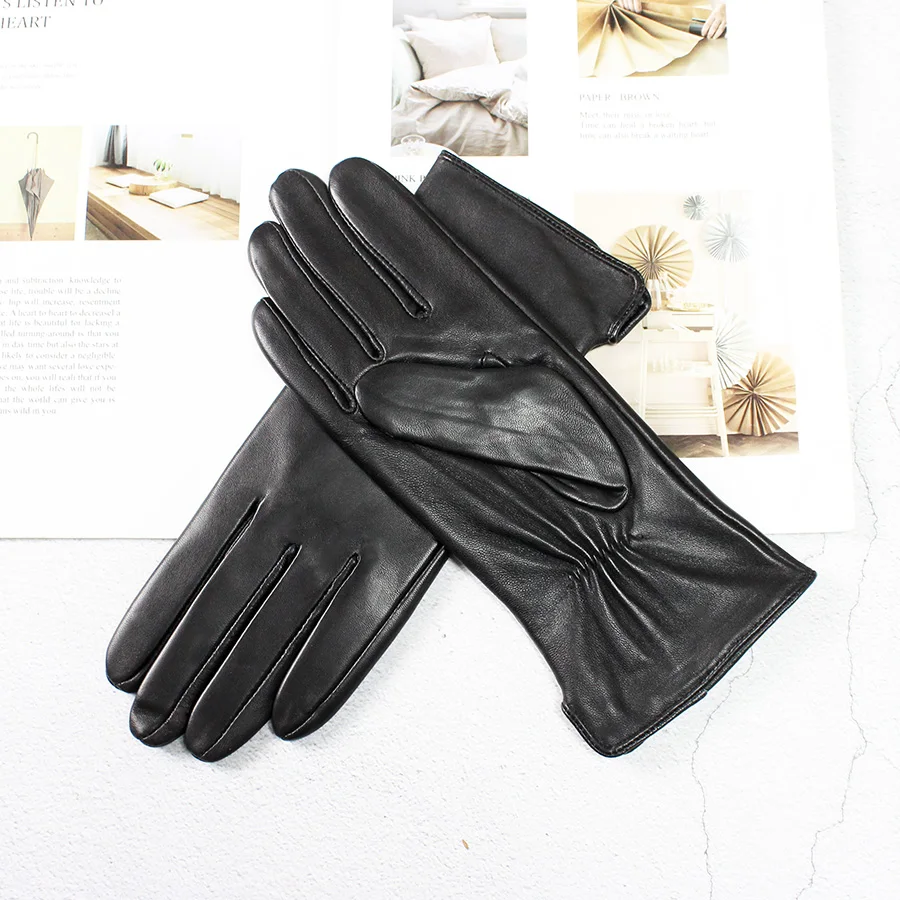 Color Sheepskin Gloves Women\'s Genuine Leather Fashion Straight Wool Lining Spring and Autumn Warm Outdoor Travel Driving