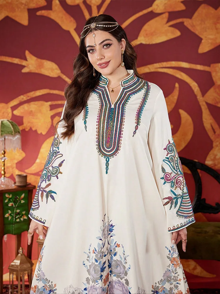 

Элегантное женское мусульманское платье макси в Дубае с цветочным принтом, вечернее платье, турецкий кафтан, Ид Джеллаба, ислам, Джалабия, халат Абая