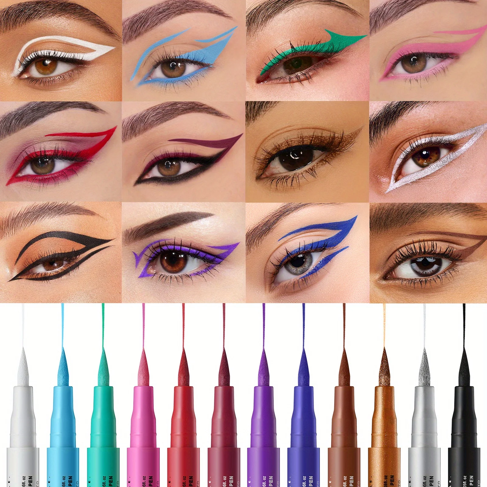 Set di eyeliner a 12 colori impermeabile, ad asciugatura rapida, resistente all'olio e senza sbavature e set di eyeliner a lunga durata