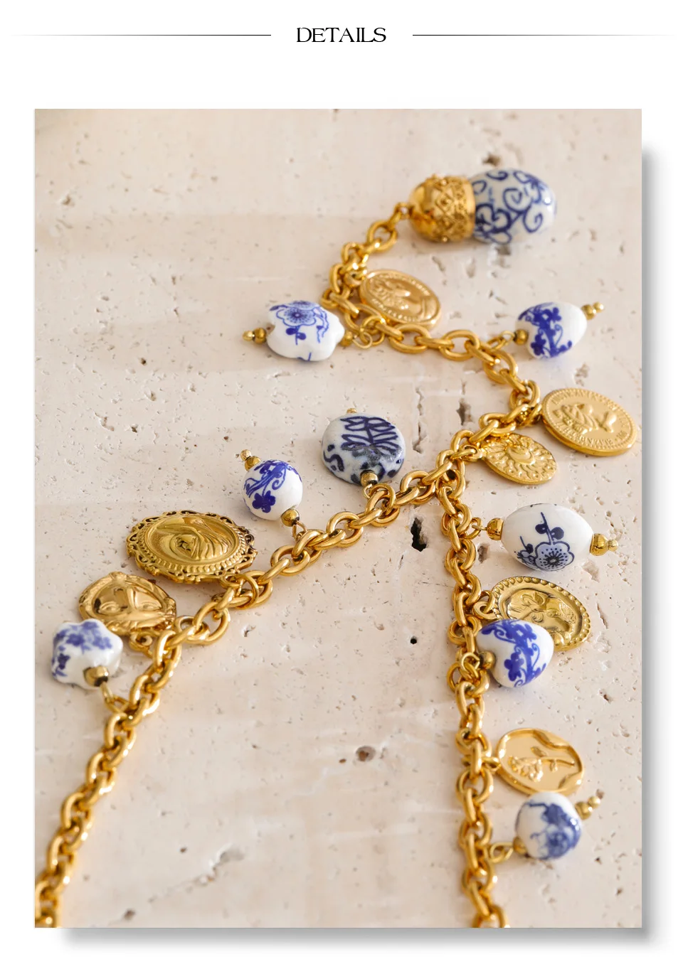 Yhpup Sommer-Halskette aus Edelstahl mit Keramik-Herz-Blumen-Anhänger, hochwertige Y-Kette, trendiger moderner Schmuck – Detail 8