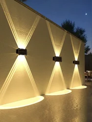 Impermeável ao ar livre Solar Wall Light, lâmpada de alto brilho, decoração para casa, jardim, varanda, cima e baixo iluminar