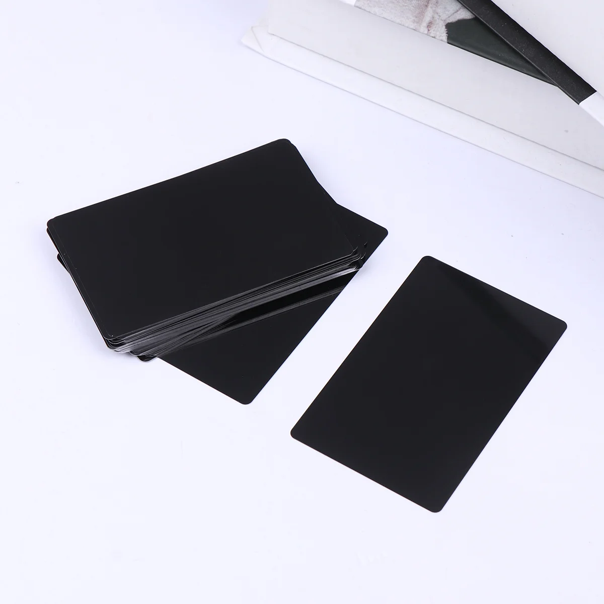 

50 pcs Laser Engraved Business Cards 0.2Mm Thin Blue Anodized Aluminum Diy Name Card Cnc Carving Rounded Edges Blank Credit Card