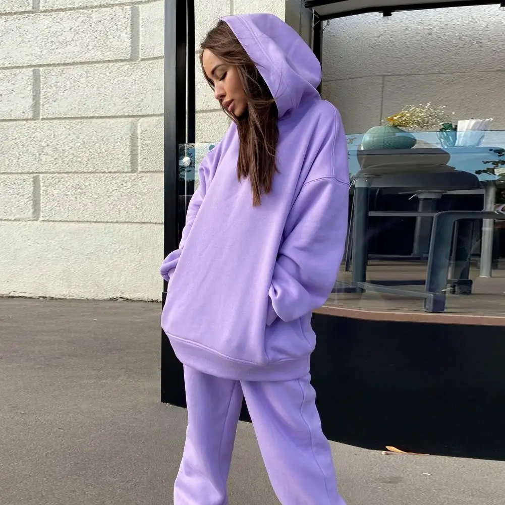 Oversized Hoodie Sweatpants Set Two Piece Women Tracksuit Autumn Trouser Suits Thermal Sweatshirt Solid Sports Hoodie Sportswear