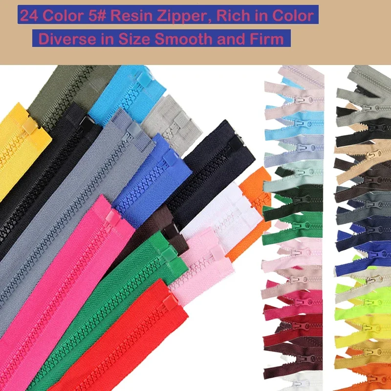 50Pcs 15 Inch-47 inch (40cm-120cm) Resin Coil Zippers for Tailor Sewing Crafts Nylon Zippers Bulk 24 Colors