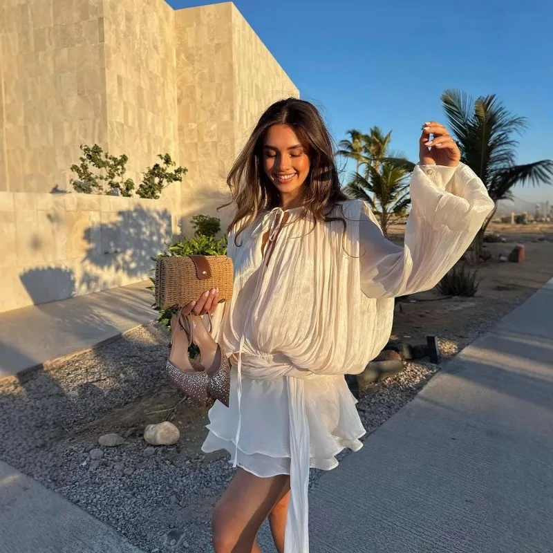 

Cross-border European and American Women's Clothing Bestseller Featuring Pure Stylish Waist-cinching Dress Irregular Hem Shorts