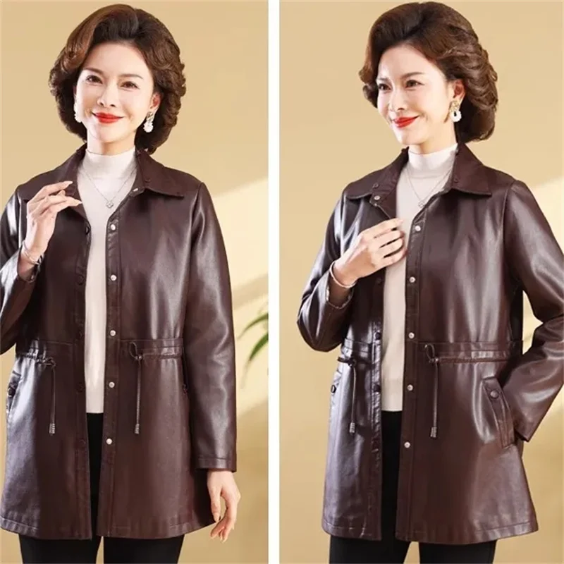 Korean Women Fashion Leather Jacket Autumn Ladies Large Size 5XL Faux Leather Outwear Spring Feminine Patchwork PU Leather Coat