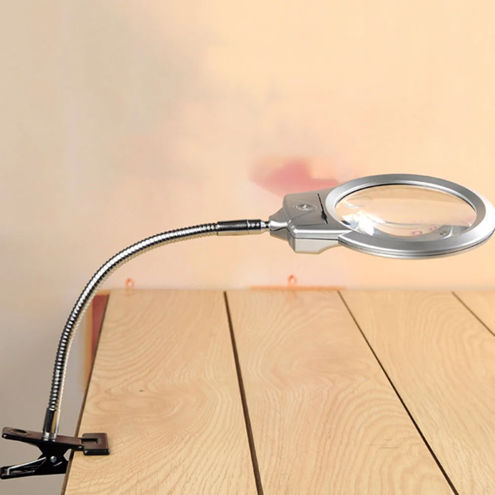 1pc led lupa de leitura lente acrílica mangueira metal clipe ajustável lâmpada luz branca alimentado desktop portátil