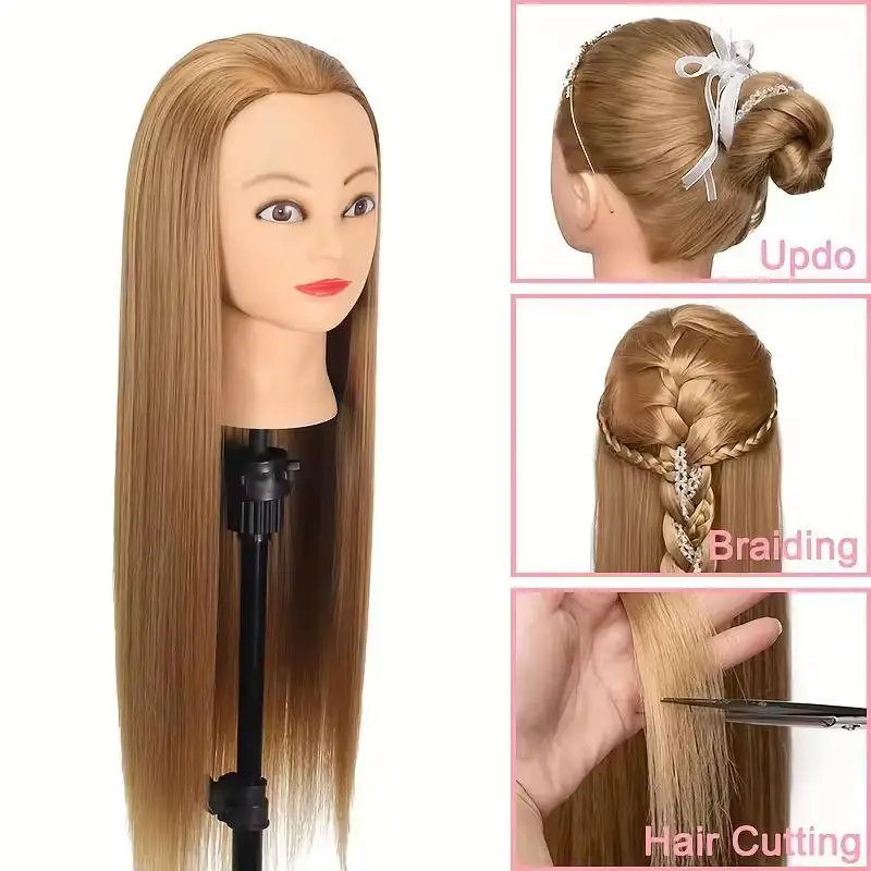 26 Zoll langer, realistischer Schaufensterpuppenkopf mit synthetischem Haar, Schönheitstrainingshilfe für Friseure, Make-up-Übungs-Schaufensterpuppenkopf C – Detail 3