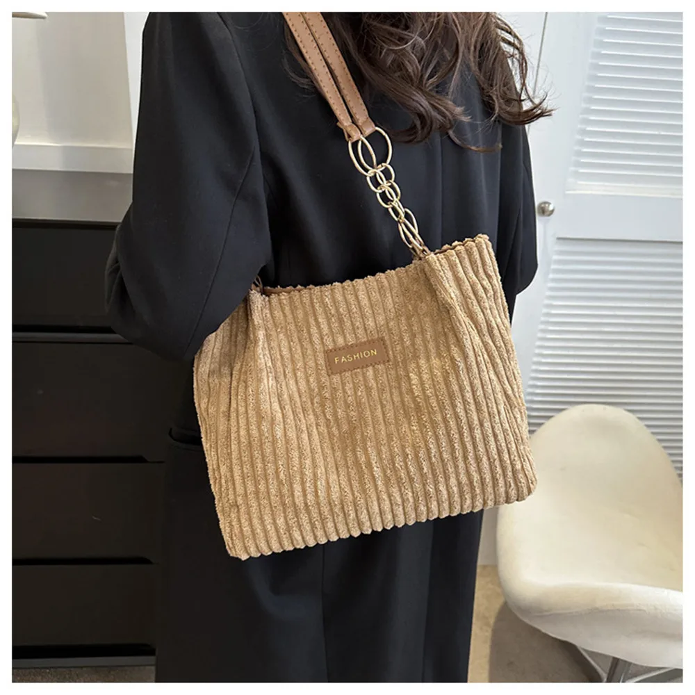 Corduroy Shoulder Bags for Women\'s 2024 New Fashion Korean Large Female Handbags Cotton Cloth Shopper Bags Ladies Tote Shopper