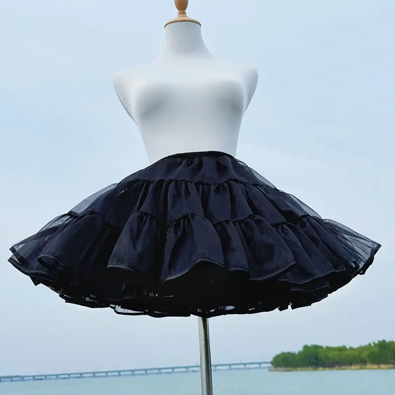 Kurzer Lolita-Petticoat, gewalttätiger Stil, ohne Knochen, weicher Mesh-Krinoline, flauschiger Pettiskirt für den Alltag, süße Lolita-Moderöcke, Schwarz – Detail 13