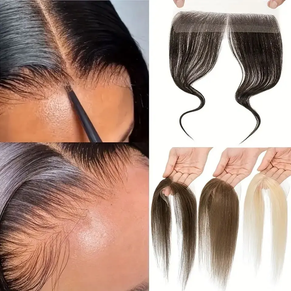Hand-Tied Lace Front Hairline Closure Real Human Hair Patches Straight Women Topper Pre Plucked Natural Hair Line  Hairpieces