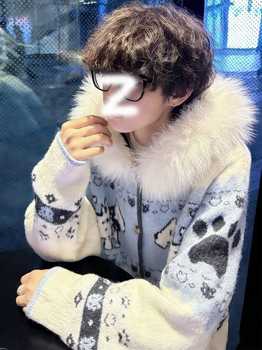 

Retro American Knitted Hat Dog Sweater Men Women Couple Coat Winter New Sle Warmth Comfortable Fit Faionable Youth Knitwear