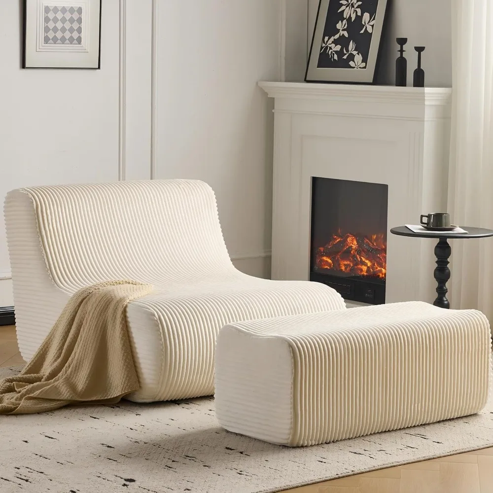 

Modern Oversized Lounge Chair with Ottoman, Comfy Single Lazy Sofa Couch with High-Rebound Memory Foam, Large Bean Bag Chair fo