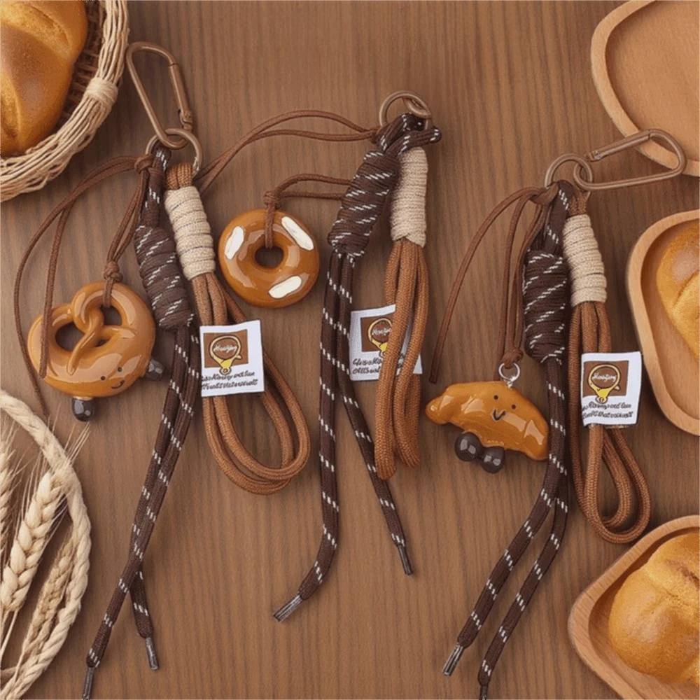 حبل مضفر القلويات المياه الخبز حقيبة قلادة اليدوية تقليد الخبز المفاتيح قلادة الطالب المدرسية الشنق