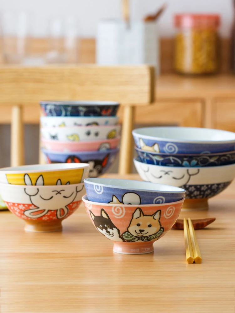 

Cute Cartoon Cerc Bowl Japanese Sle Underglaze Original Home Use iba Inu Children's Rice Bowl Small Bowl