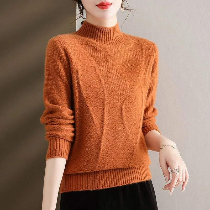 

Женский свитер с полуводолазкой, осень-зима, новый свободный свитер, женский пуловер, модный утолщенный свитер с внутренней стороны