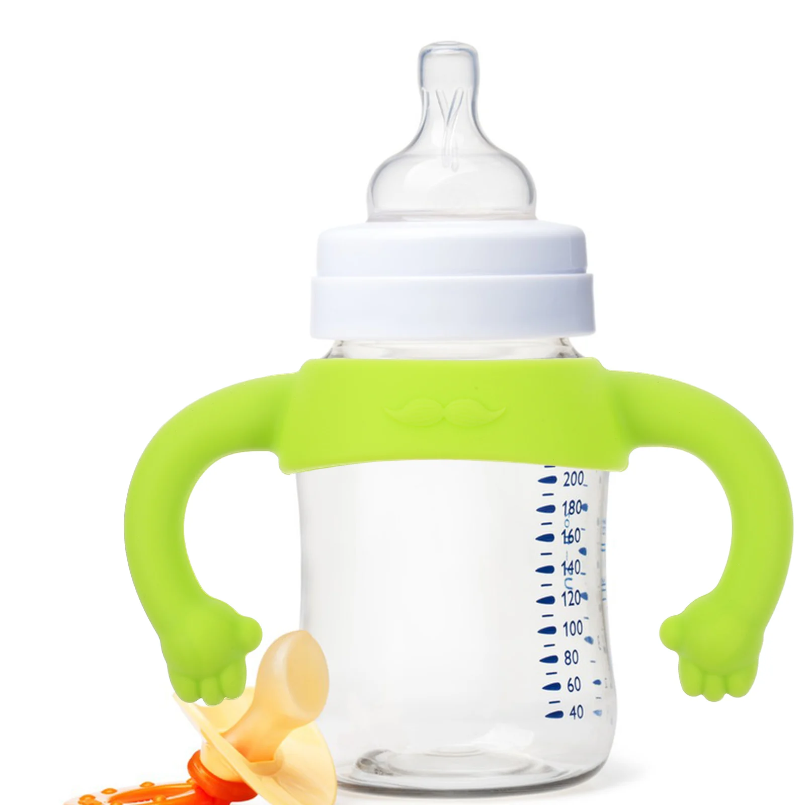 

2 pcs Silicone Baby Bottle Handle Yellow Soft Wide Mouth Infant Toddler Milk Feeding Bottles Easy Install Comfortable