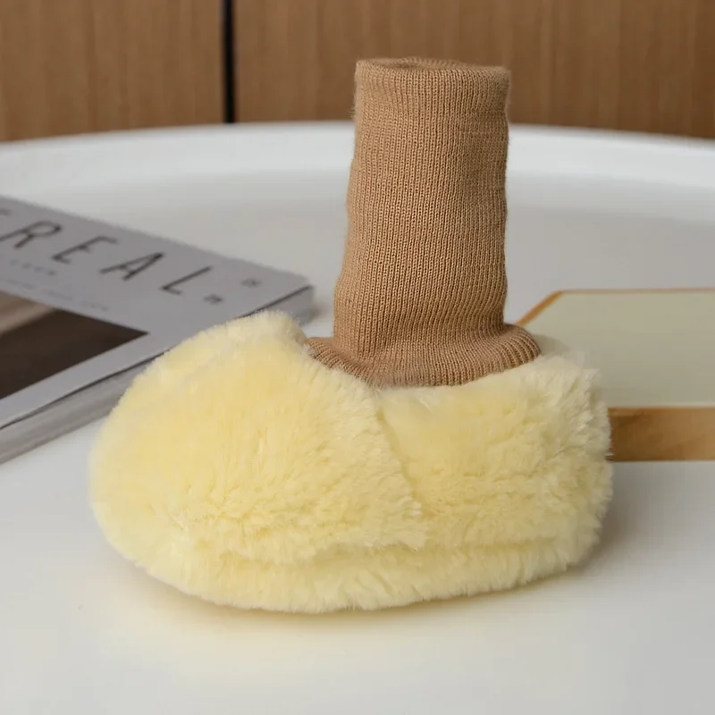 طفل جلد الغزال أحذية سميكة الرضع الشتاء أفخم الجوارب الدافئة الفراء الفتيات الجوارب للجنسين جلد الغنم الاطفال الصبي الطابق الأولى مشوا