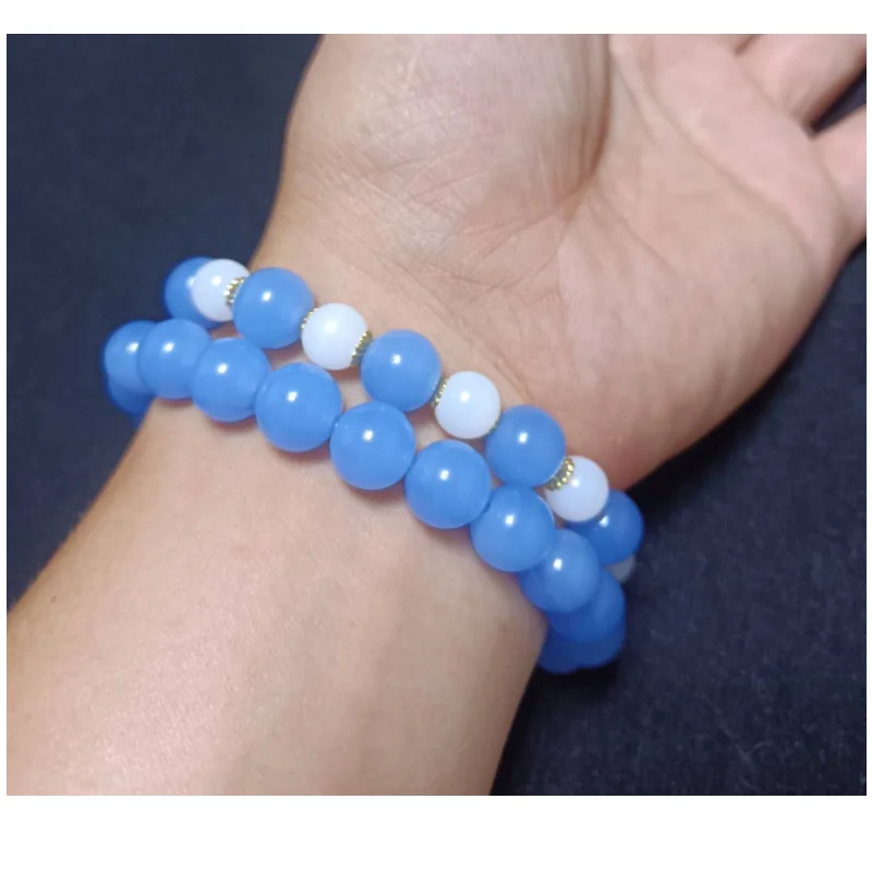 Coloured Glaze Imitation Blue Jade Bracelet Beads Bangle With Golden Flower Tray Fashion Jewelry Party Gifts