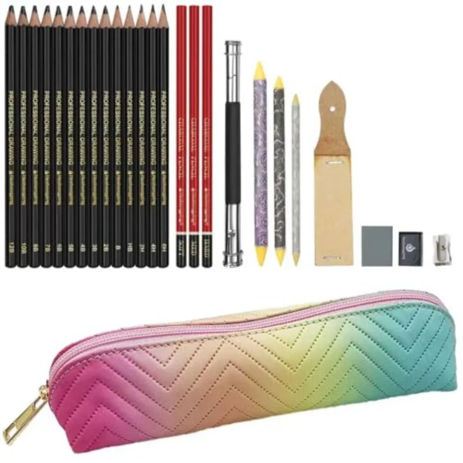 

26 Pack Sketching Set Drawing Pencils Kit Art Supplies Include Graphite Charcoal Professional Pencils Set Cute Portable case fo