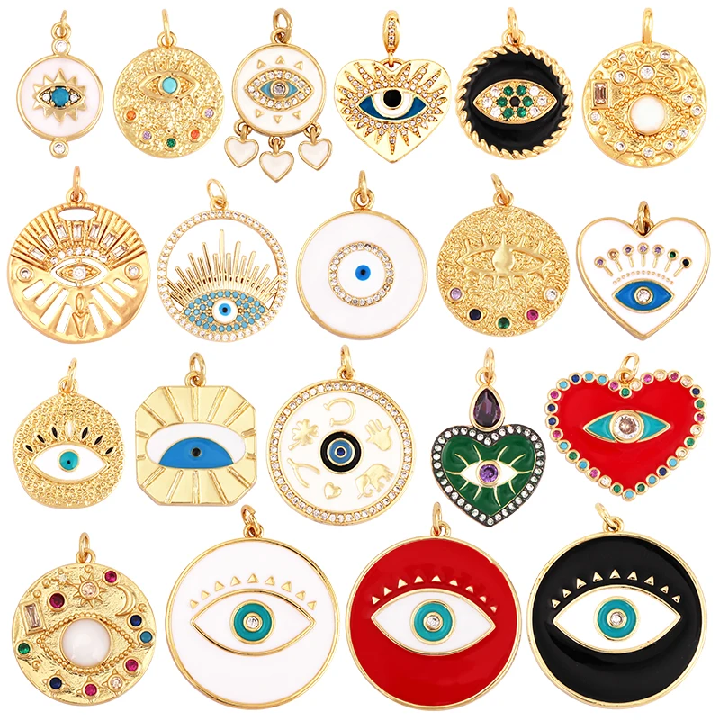 

Enamel Evil Eye Charm Pendant,18K Real Gold Plated Cubic Zirconia CZ Paved, Jewelry Necklace Bracelet Accessories Supplies L29