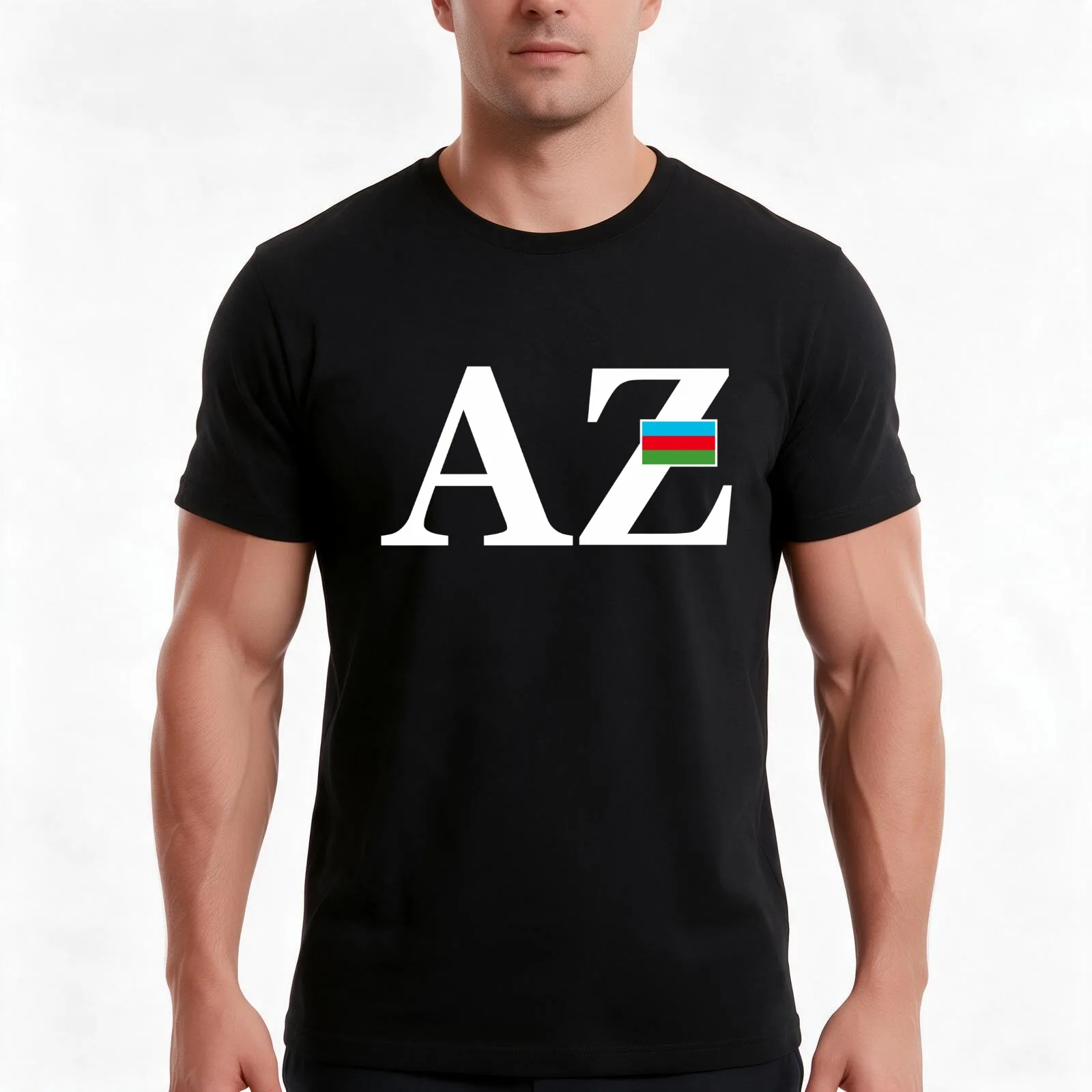 Azerbaijan Flag and Country Initials T-Shirt, Summer Casual Cotton Tee, Oversized Streetwear Tops, Vintage Graphic Print