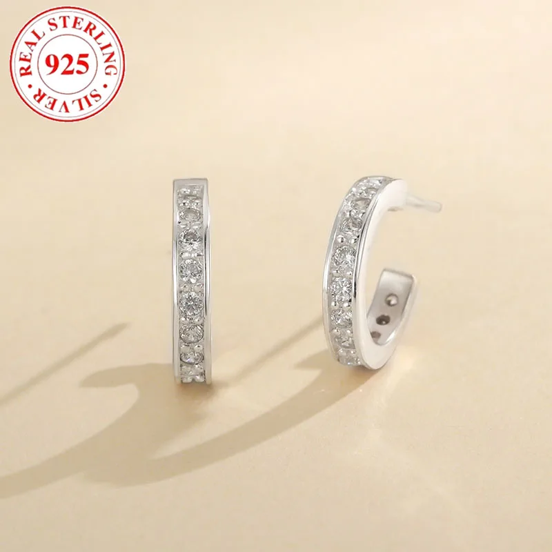 Boucles d'oreilles en argent regardé 925 pour femme, diamant en forme de C, demi-cercle, hypoallergénique, convient aux cadeaux de vacances