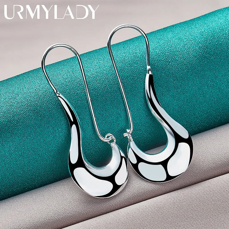 URMYLADY 925 Sterling Silver Hook Meniscus Earrings Ear Loops for Women Wedding Fashion Engagement Charm Jewelry