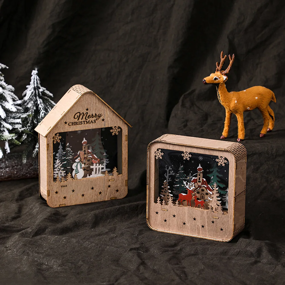 

Wooden House nament Christmas Decoration Luminous Night Light Smooth Edge Design Elegant Table Decor Craft Gifts