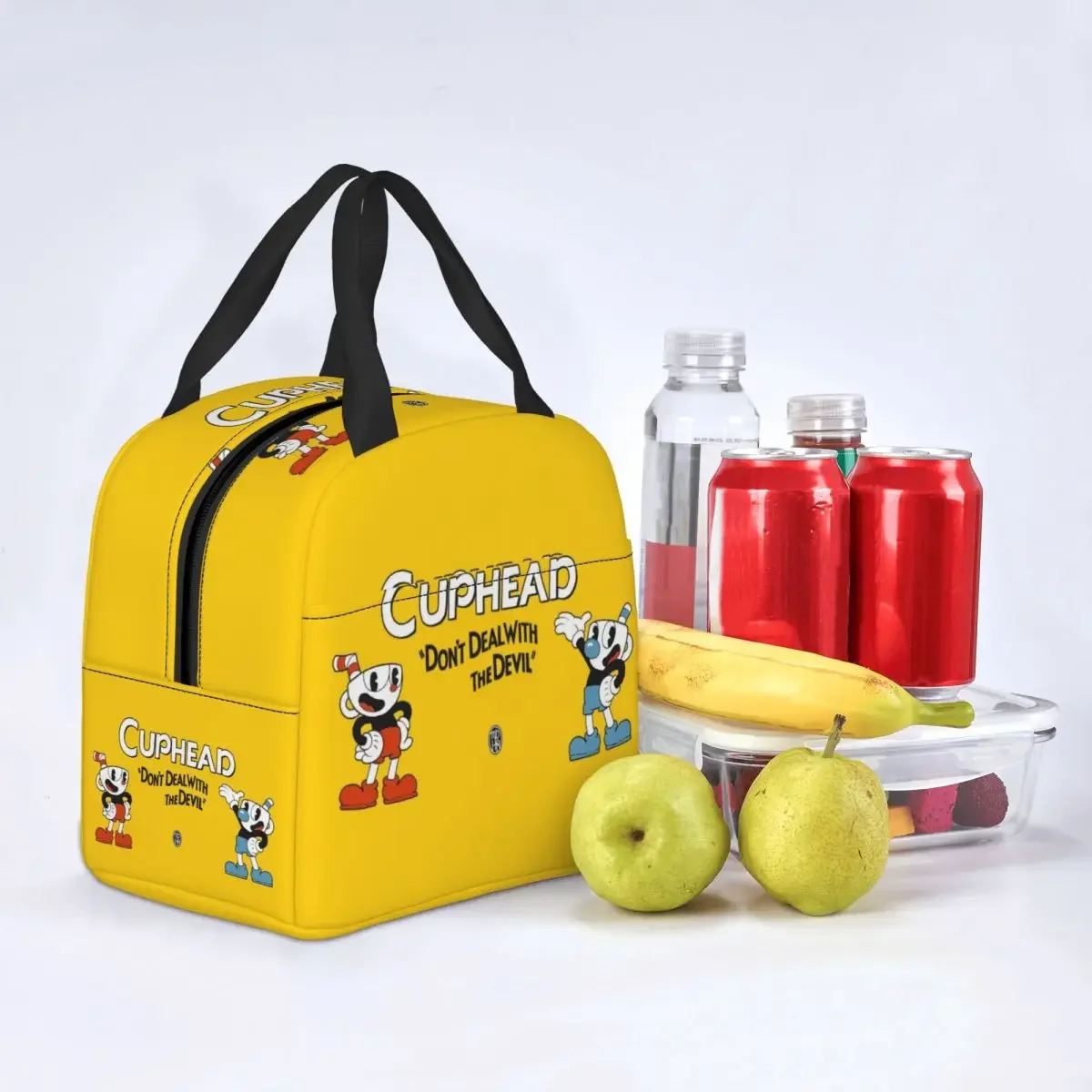 Cuphead Mugman Thermal Insulated Lunch Bag Women Video Game Lunch Container for School Office Outdoor Multifunction Food Box