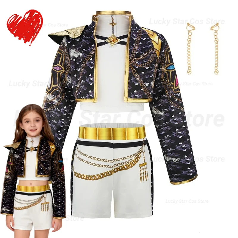 

Kpop Uniform Hunters Rumi Cosplay Costume Kids Girls Black Jacket Tops With Shorts For Birthday Party Halloween Demon Outfits