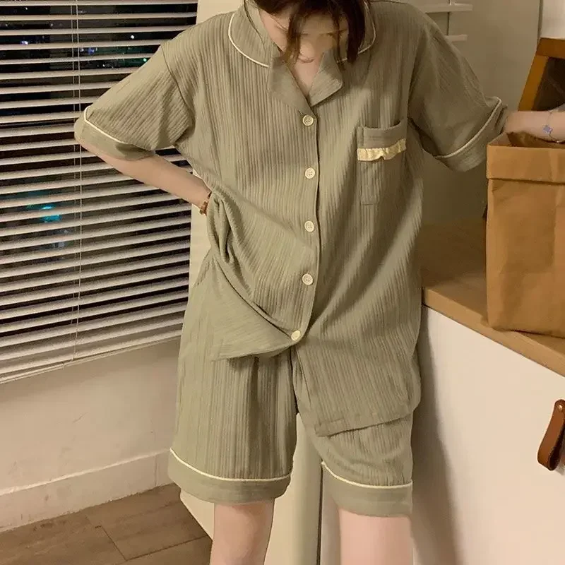 

Casual Pajamas for Women Summer Short Sleeve Top Short Two Pieces Women's Home Clothes Korean Fashion Sleepwear for Ladies