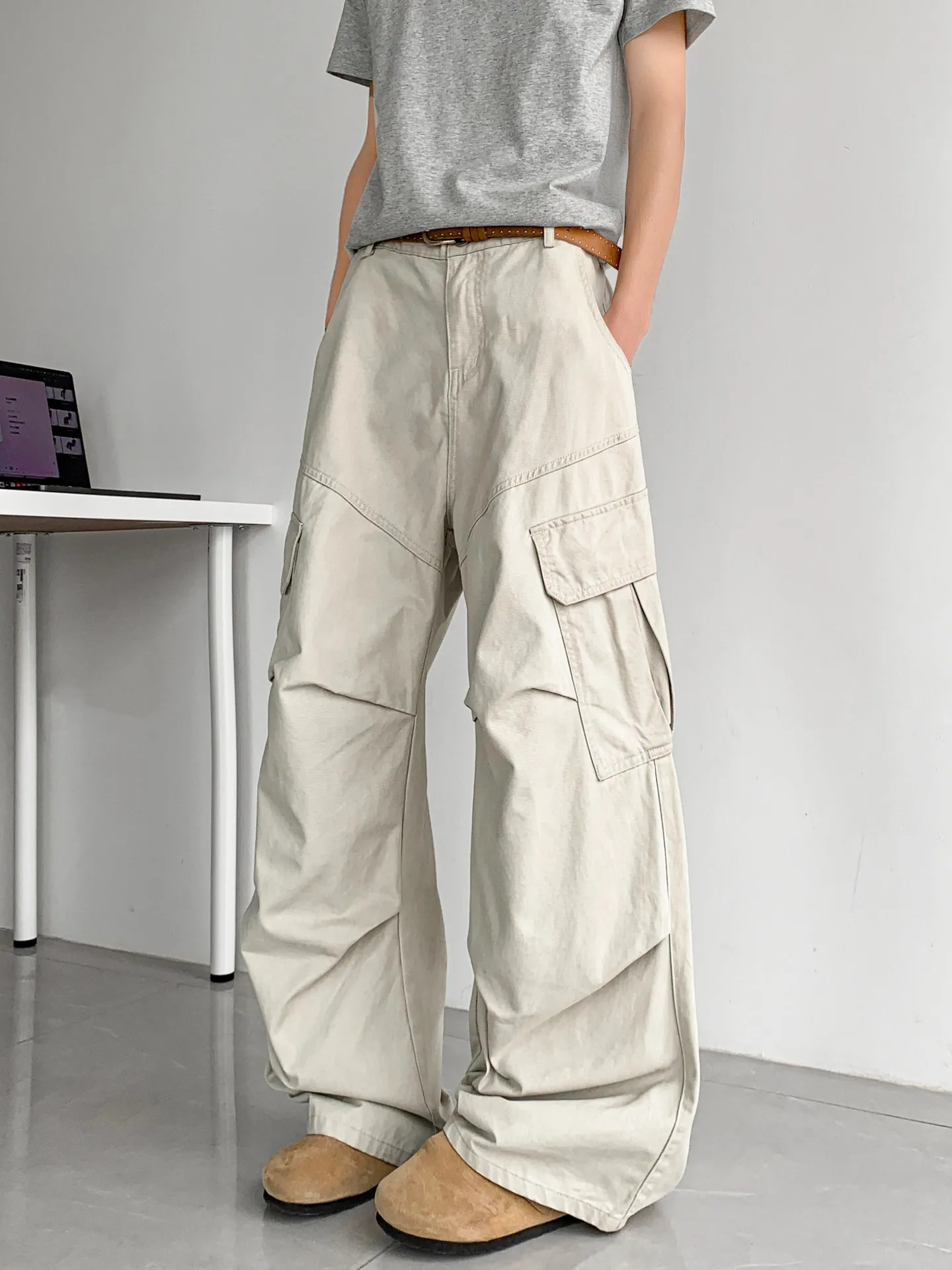 

Брюки Wukong Has Goods: Модные американские ретро-брюки с широкими штанинами, свободные повседневные рабочие брюки, универсальные длинные брюки.