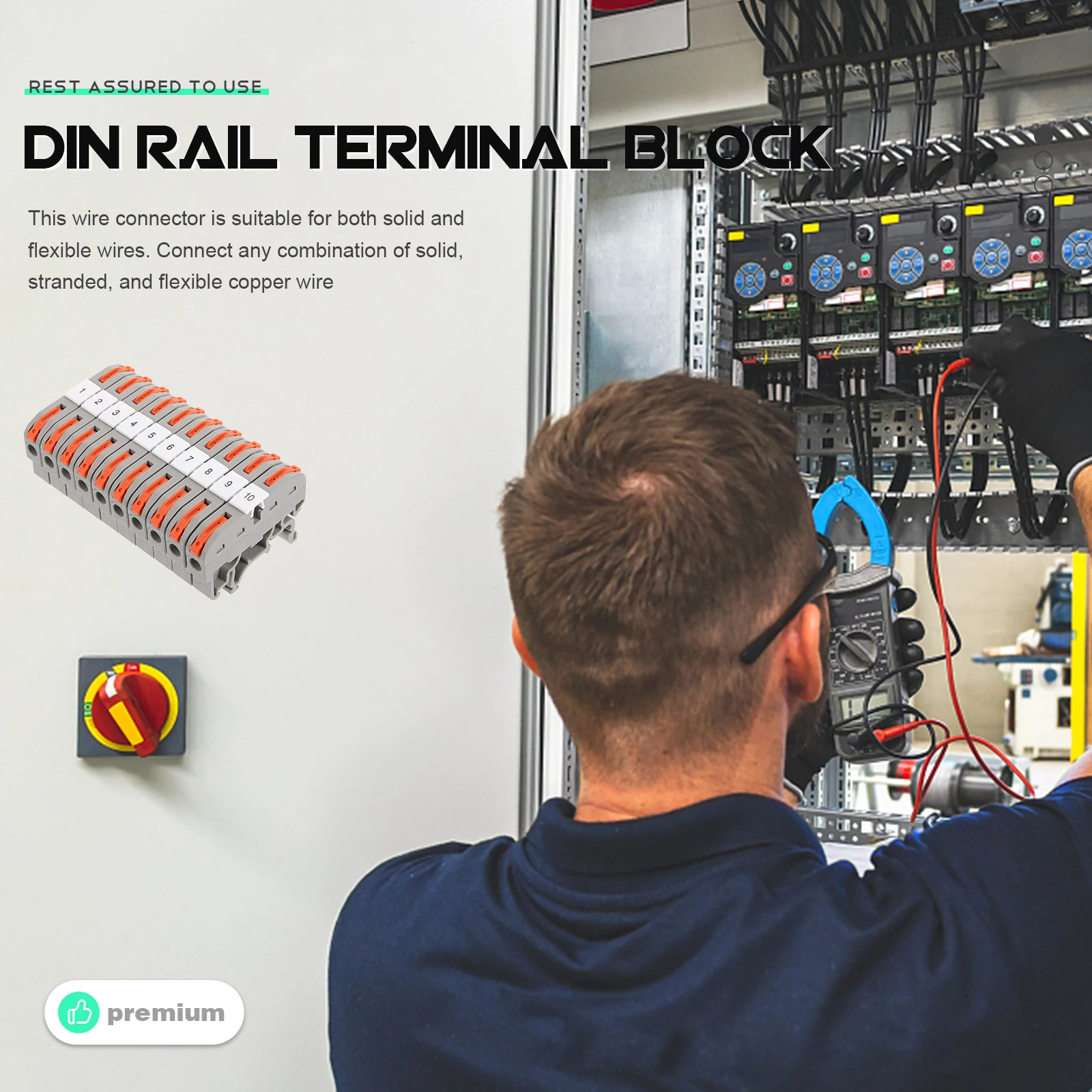 

10Sets Wire Connectors Terminal Block Lever Type Quick Connect for Solid Stranded Flexible Copper Wires Din Rail 35Mm