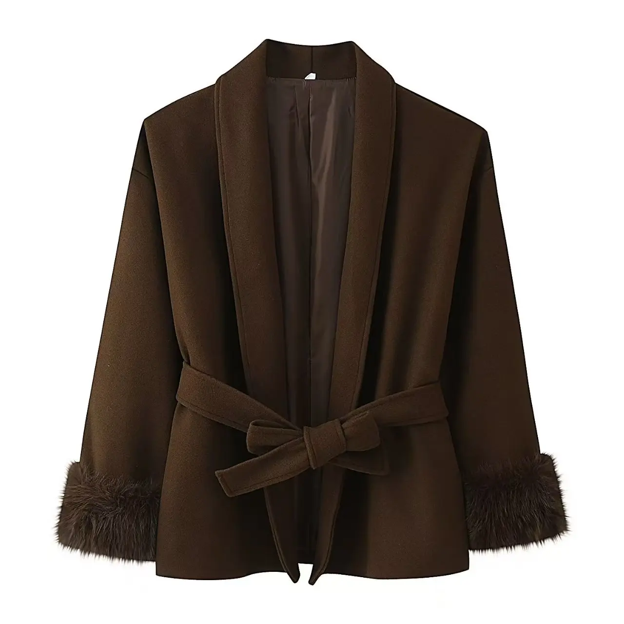 Elegante frauen Lace Up Woolen Mäntel Solide Volle Hülse Drehen-unten Kragen Lose Dame Mäntel 2025, Herbst Winter weibliche Streetwear