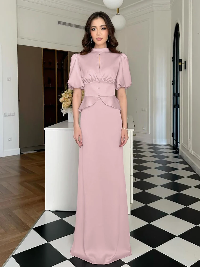 

Marthaqiqi Elegant Ladies Pajamas Set Short Sleeve Nightie O-Neck Sleepwear Crop Top Nightgown Long Skirts Female Nightwear Suit