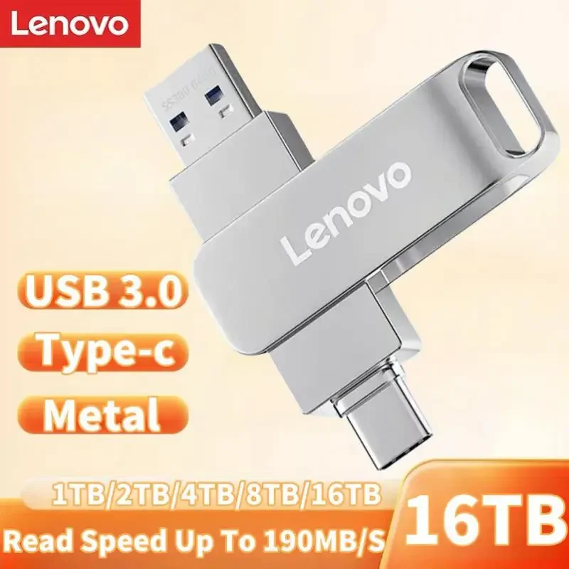 Lenovo Metal 2TB USB Disk Flash Drive USB3.0 trasferimento File ad alta velocità 16TB 8TB chiavetta USB Memoria impermeabile di grande capacità