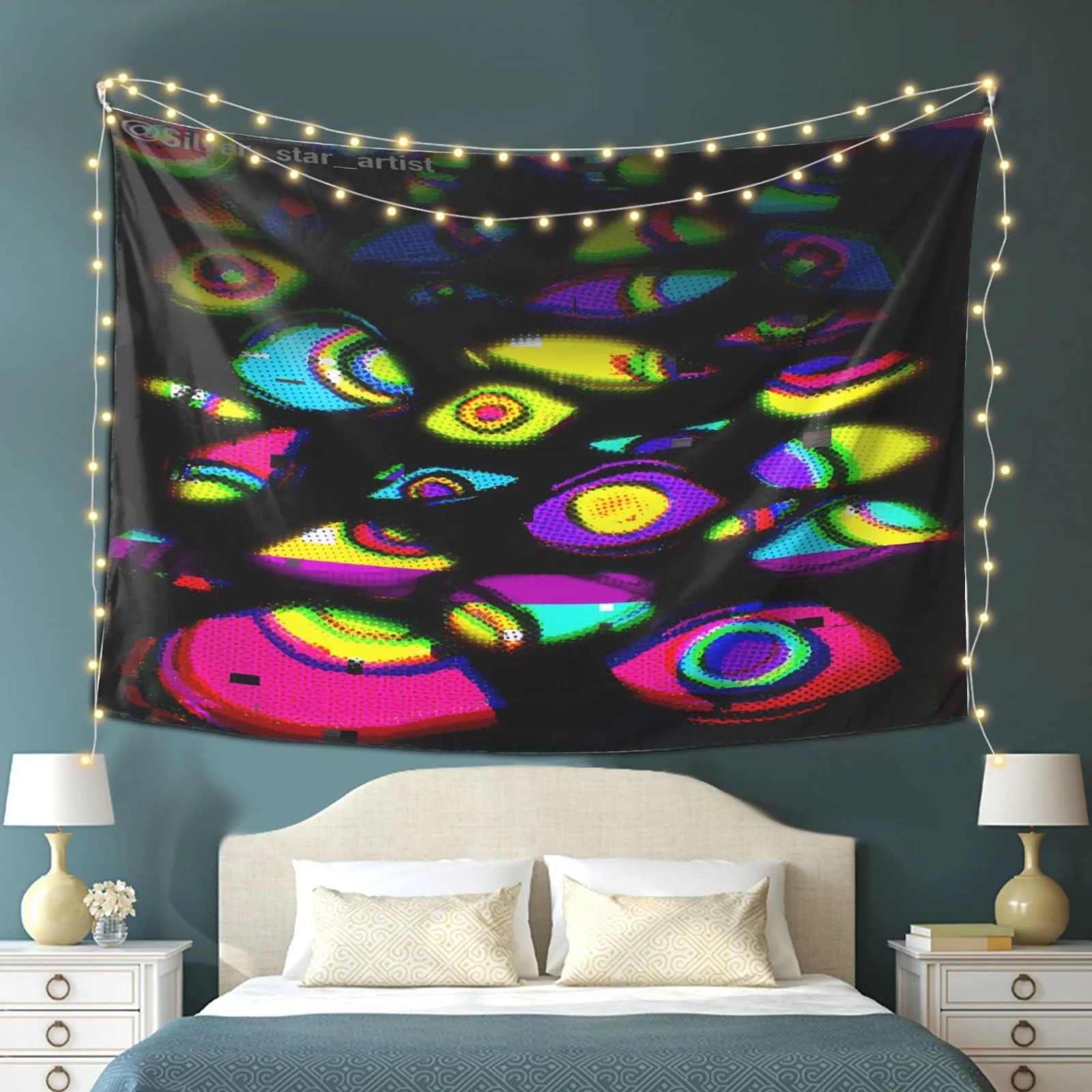 Vibrant Abstract Eye Print Tapestry Wall Hanging Boho Psychedelic Decor Art for Living Room Bedroom Apartment Home Gift