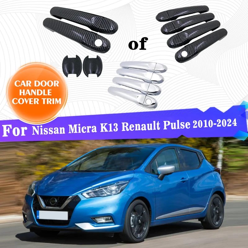 Door Handle Covers For Nissan Micra K13 Renault Pulse 2010~2024 Car Protective Sticker Car Exterior Accessories Gadget 2015 2016