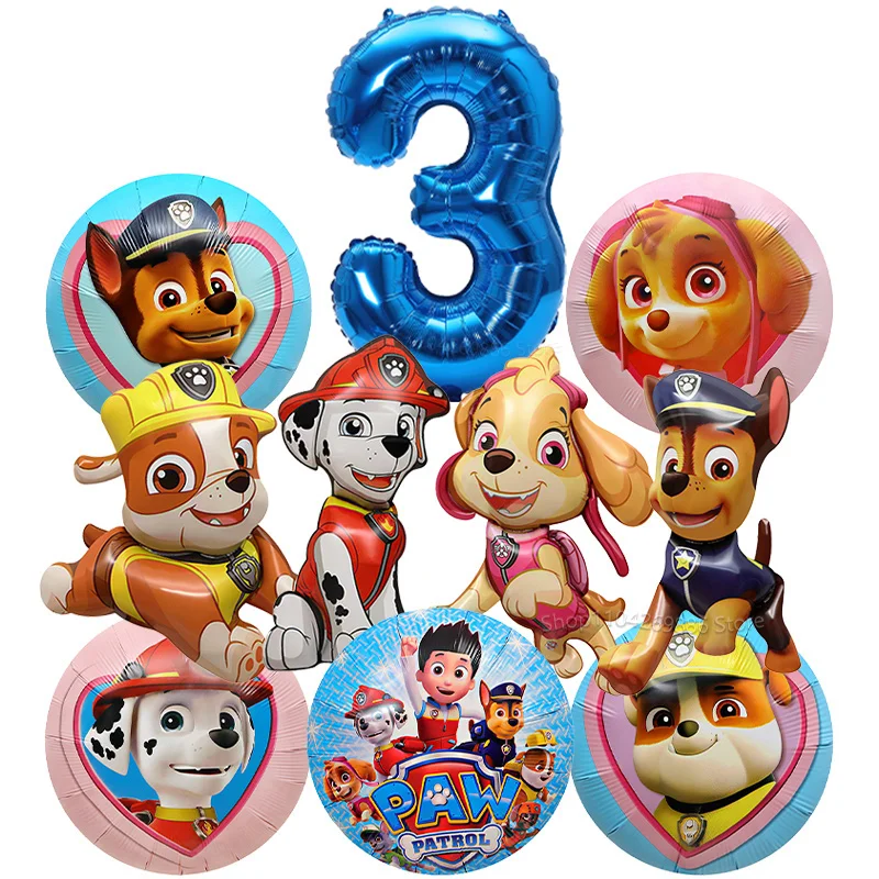 10-teiliges Paw Patrol Ballon-Set Hunde-Folienballons 32 Zoll Blau Rosa Zahlenballon für Kinder 1-9. Geburtstag Party-Dekoration für Jungen & Mädchen