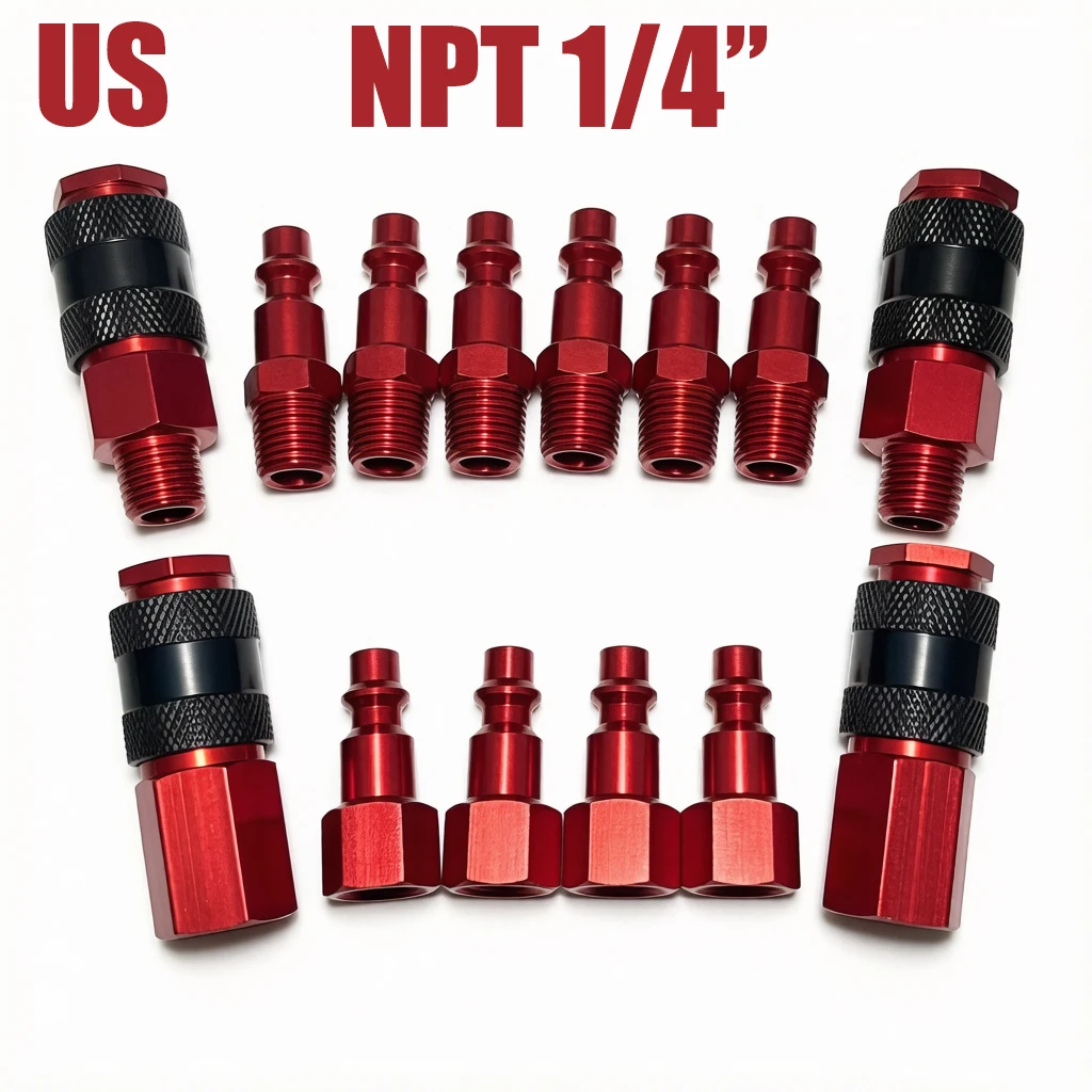 Professional 1/4” NPT Quick Disconnect Coupling Kit -  Aluminum Fittings for Air Water Hose Hydraulic Pneumatic Tool Accessorie