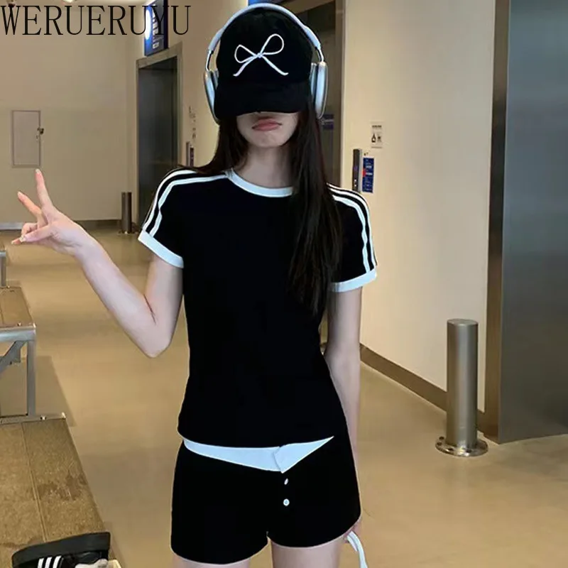 Summer Solid T-shirt Short Sleeve Y2k Tops Womens Clothing Korean Fashion Black White Streetwear Casual T-shirts for Women 2024