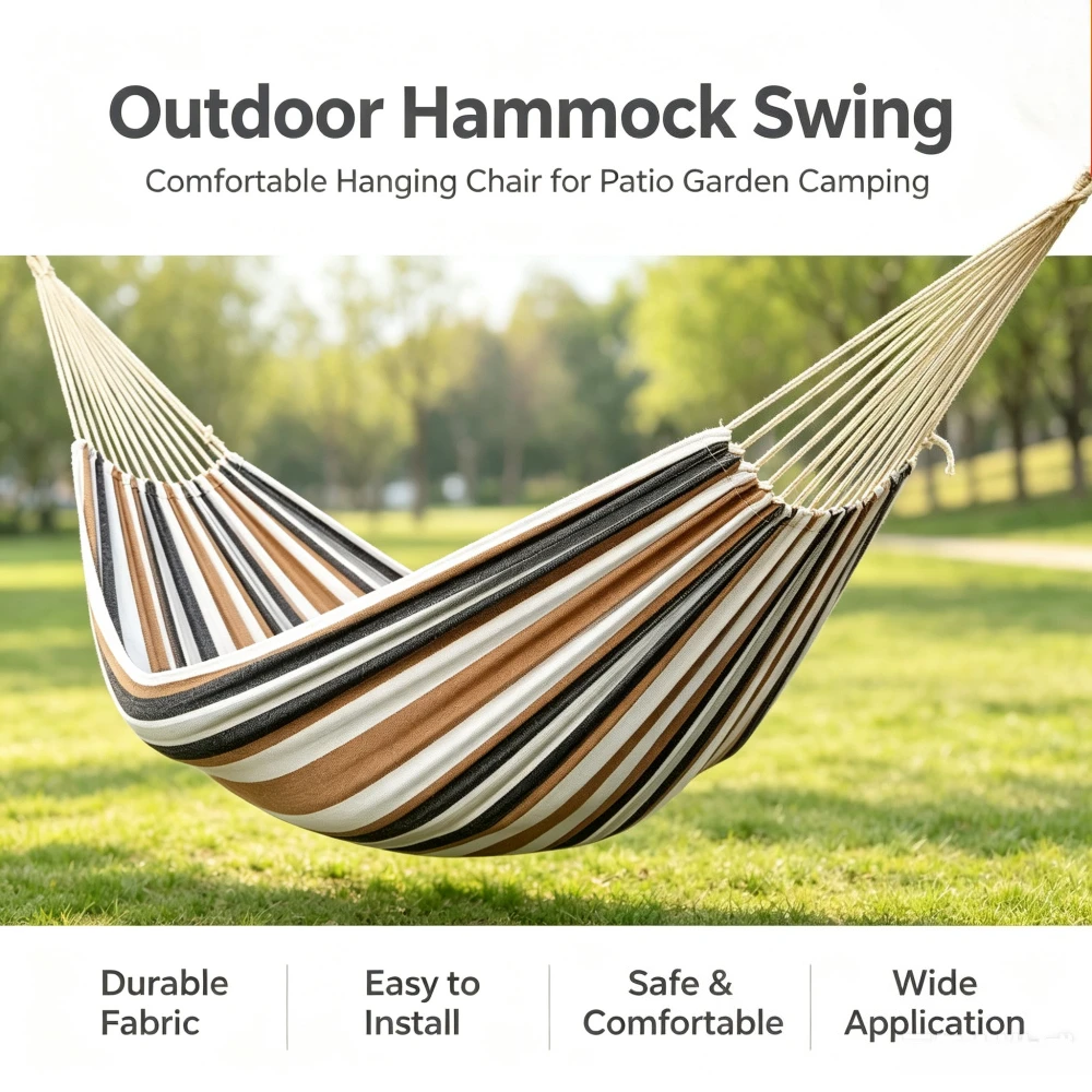 Outdoor Single Dormitory Swing Exit Wear-resistant Thick Striped Hammock Camping Picnic Fishing Travel Portable Hammock