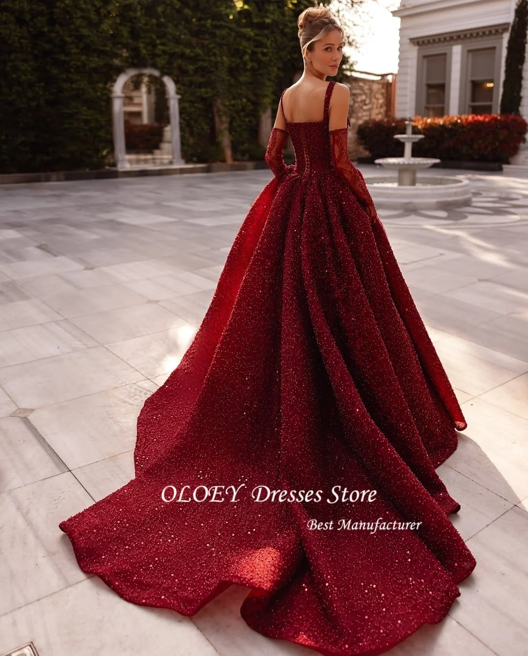 OLOEY Customized Beads Luxurious Women's Evening Dresses for Special Occasions Square Leader Back-length Party Elegant Woman