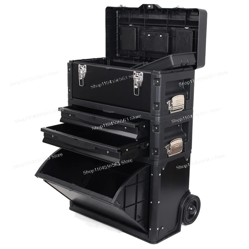 Multi-functional Modular Handcart Toolbox Wheeled Mobile Hardware Storage Box with Handle for Industrial Organization