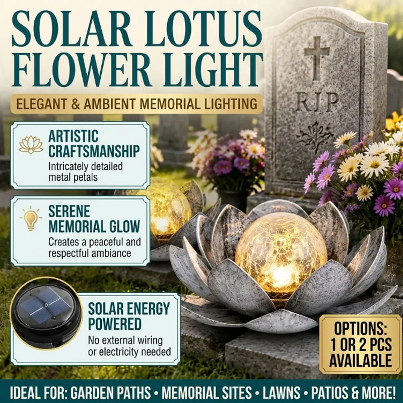 Premium Solar Outdoor Fake Lotus Flower Light, Waterproof LED Lantern for Cemetery Gravesite Decoration and Memorial Day