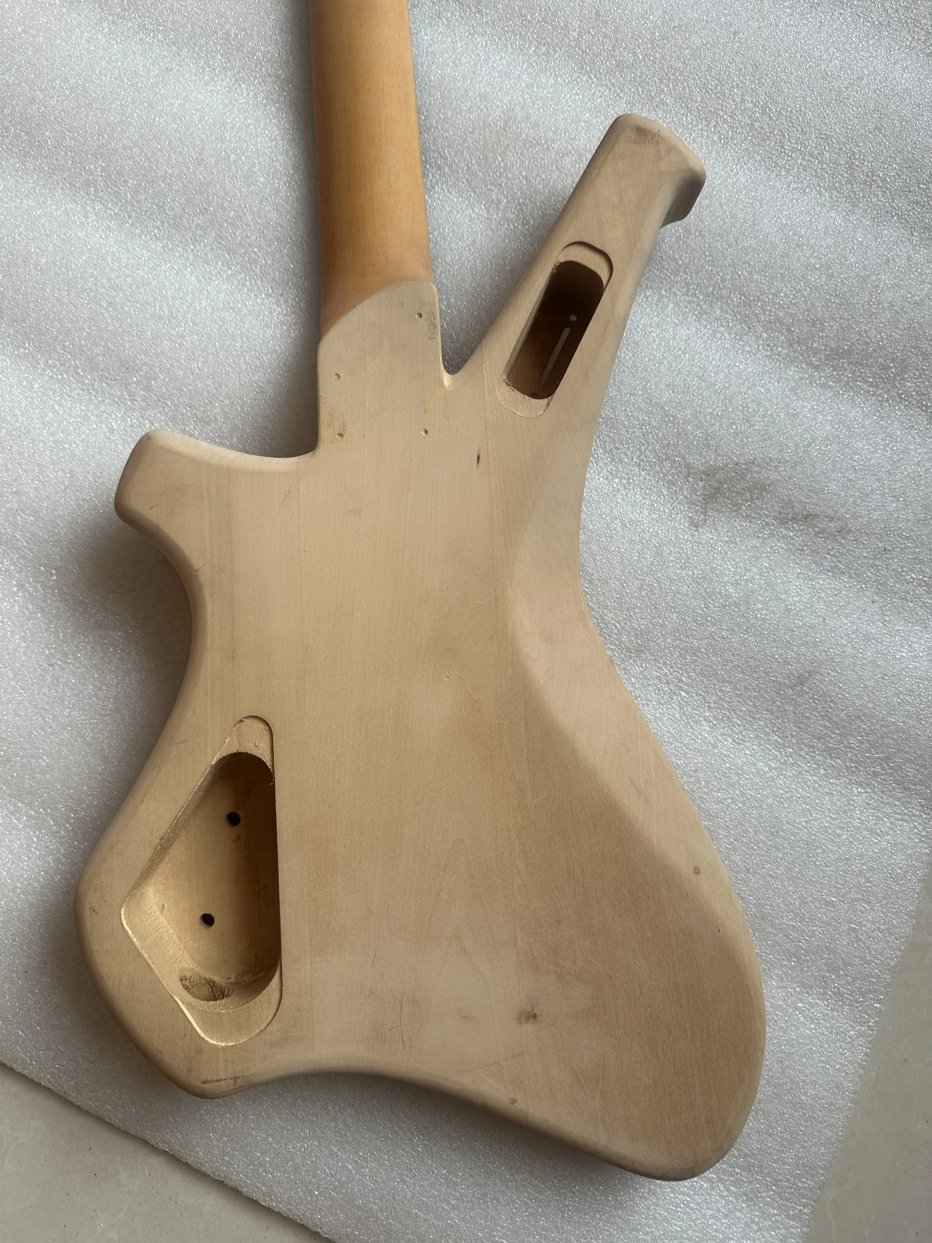 Unfinished DIY Electric Guitar,Fretless Maple Neck and Body Customized,Special Shape Guitar Parts Need Cut Only, 1 Set