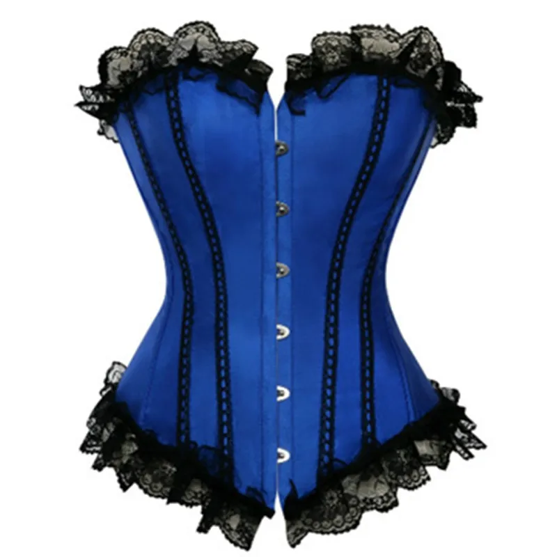 036 Plus Size S-8XL Lace corset busiter lace up Overbust  bodyshaper Blue Overbust Corset