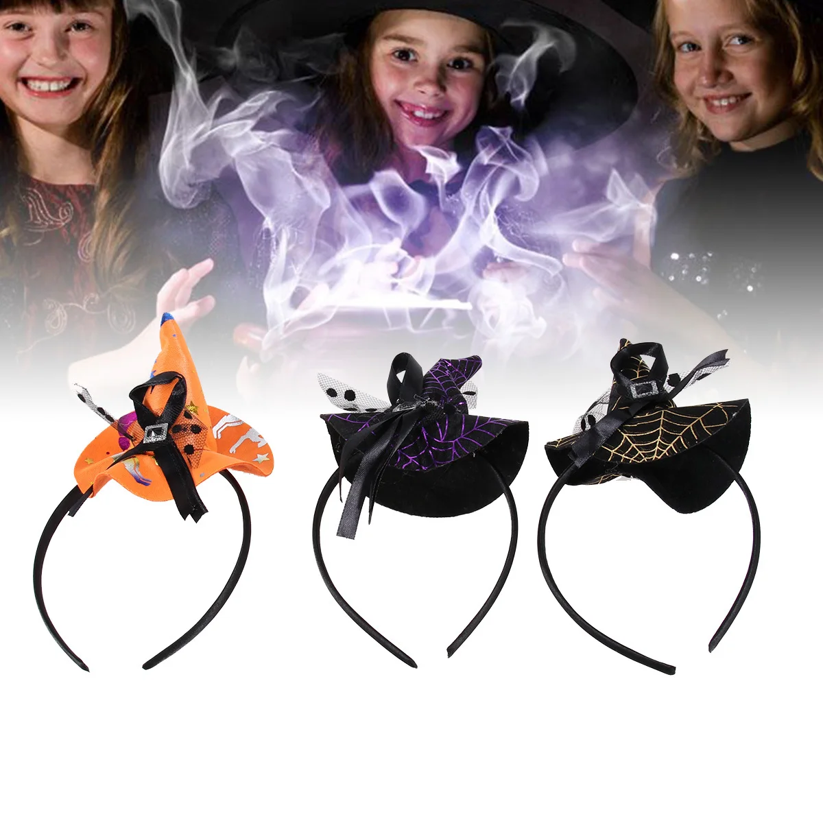 

3 шт., повязки на голову с шляпой ведьмы, костюм на Хэллоуин, вечерние повязки для волос, детские маскарадные аксессуары для волос для девочек, косплей для всех возрастов